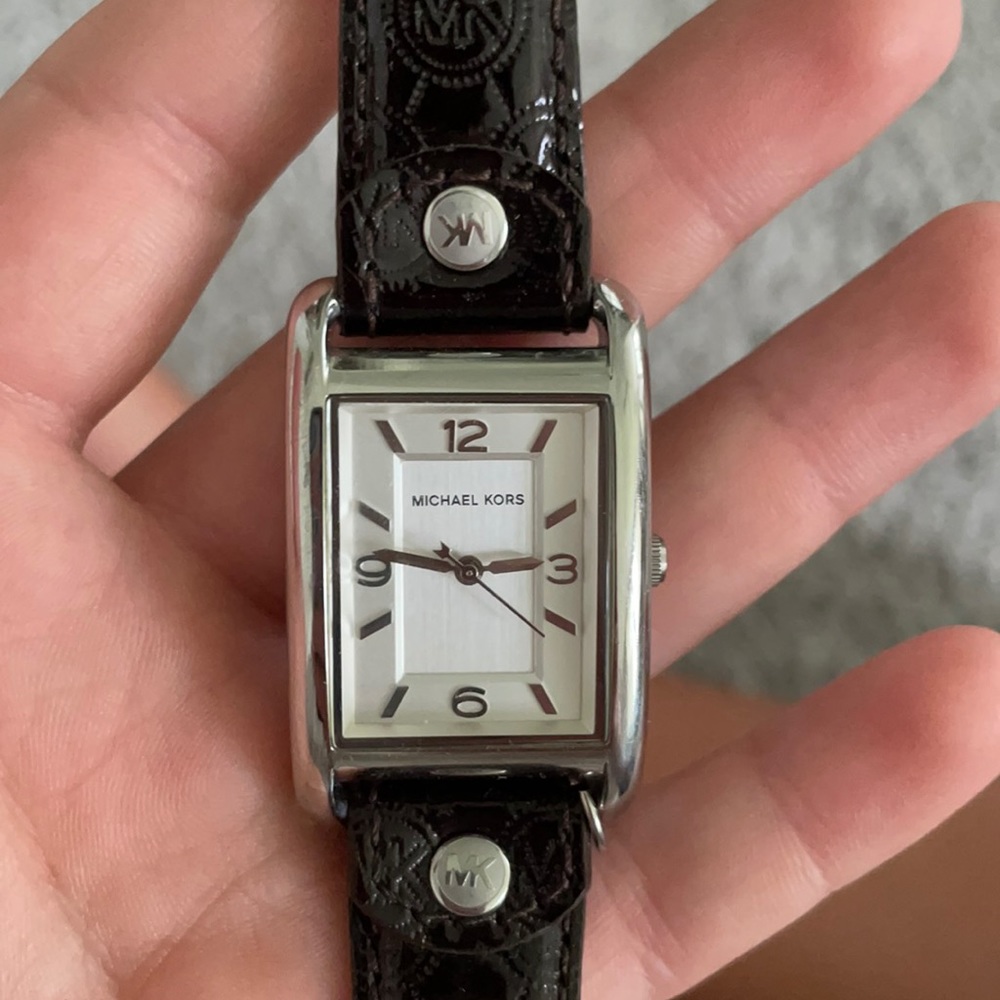 Michael Kors silver and patent leather watch
